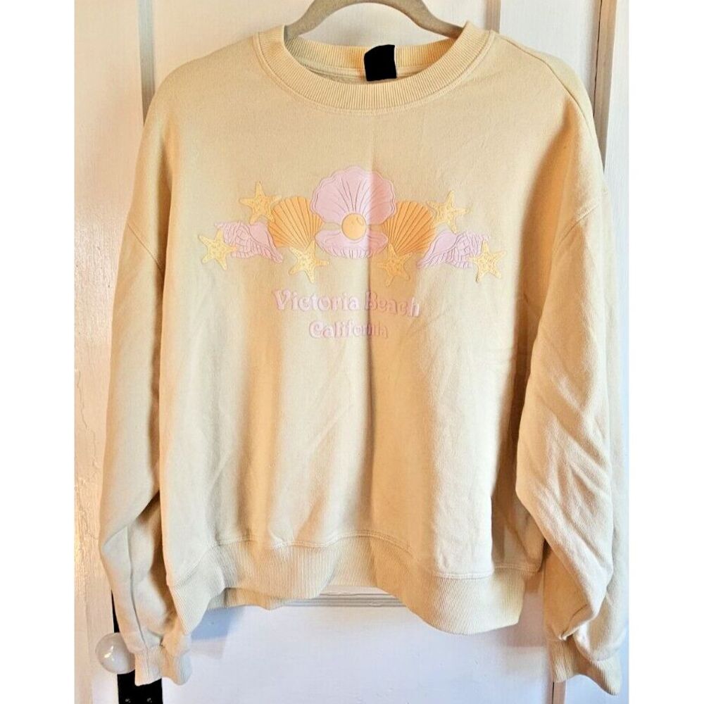PacSun 3D PRINT Victoria beach California crew neck sweatshirt woman Small tan
